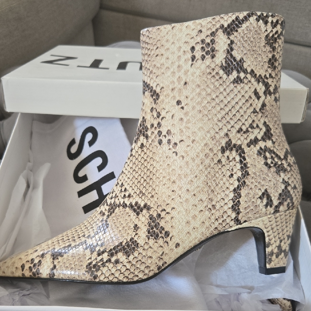 SCHUTZ Snake Print Ankle Boots